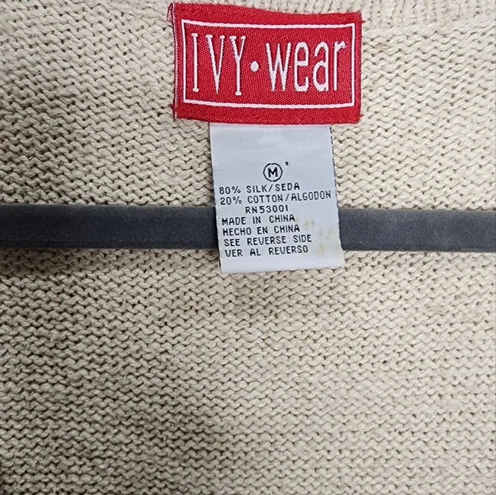 Vintage I.V.Y. Sweater Vest Rainbow Beading Cream V Neck Button Up Size M - Picture 7 of 11